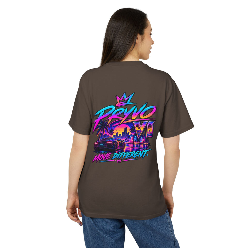 Retro Miami Streetwear Tee — "PRYVO Move Different" Graphic T-Shirt