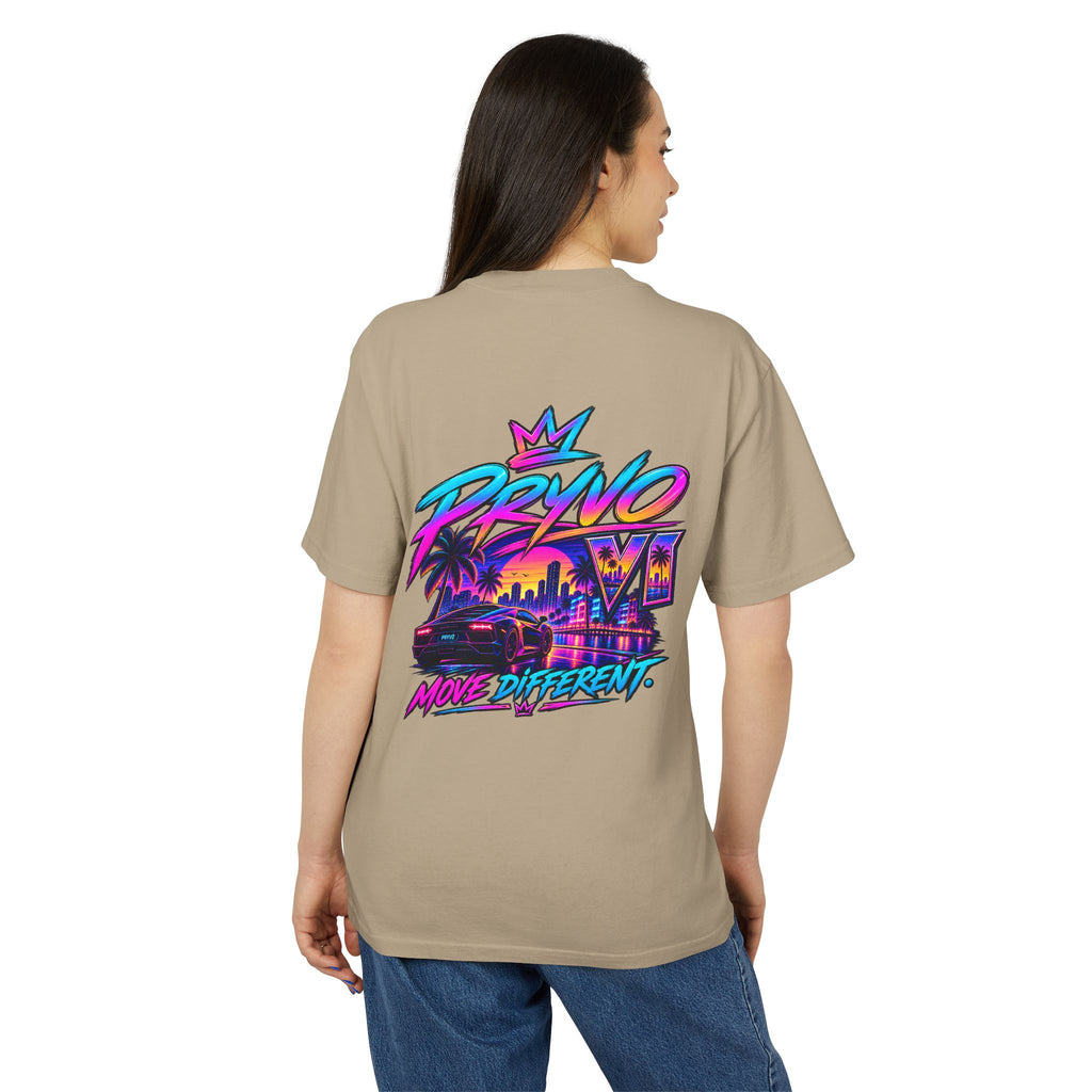 Retro Miami Streetwear Tee — "PRYVO Move Different" Graphic T-Shirt