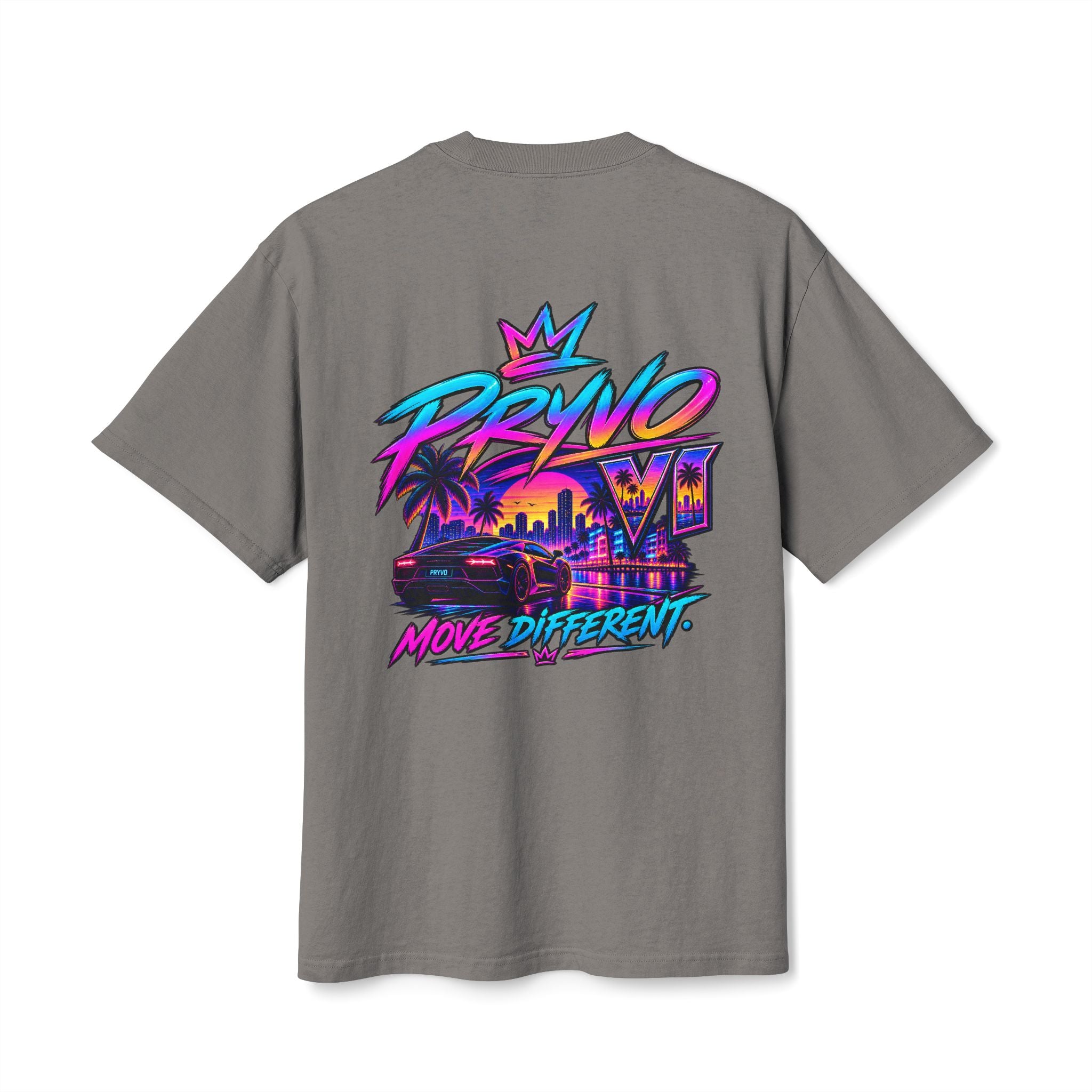 Retro Miami Streetwear Tee — "PRYVO Move Different" Graphic T-Shirt