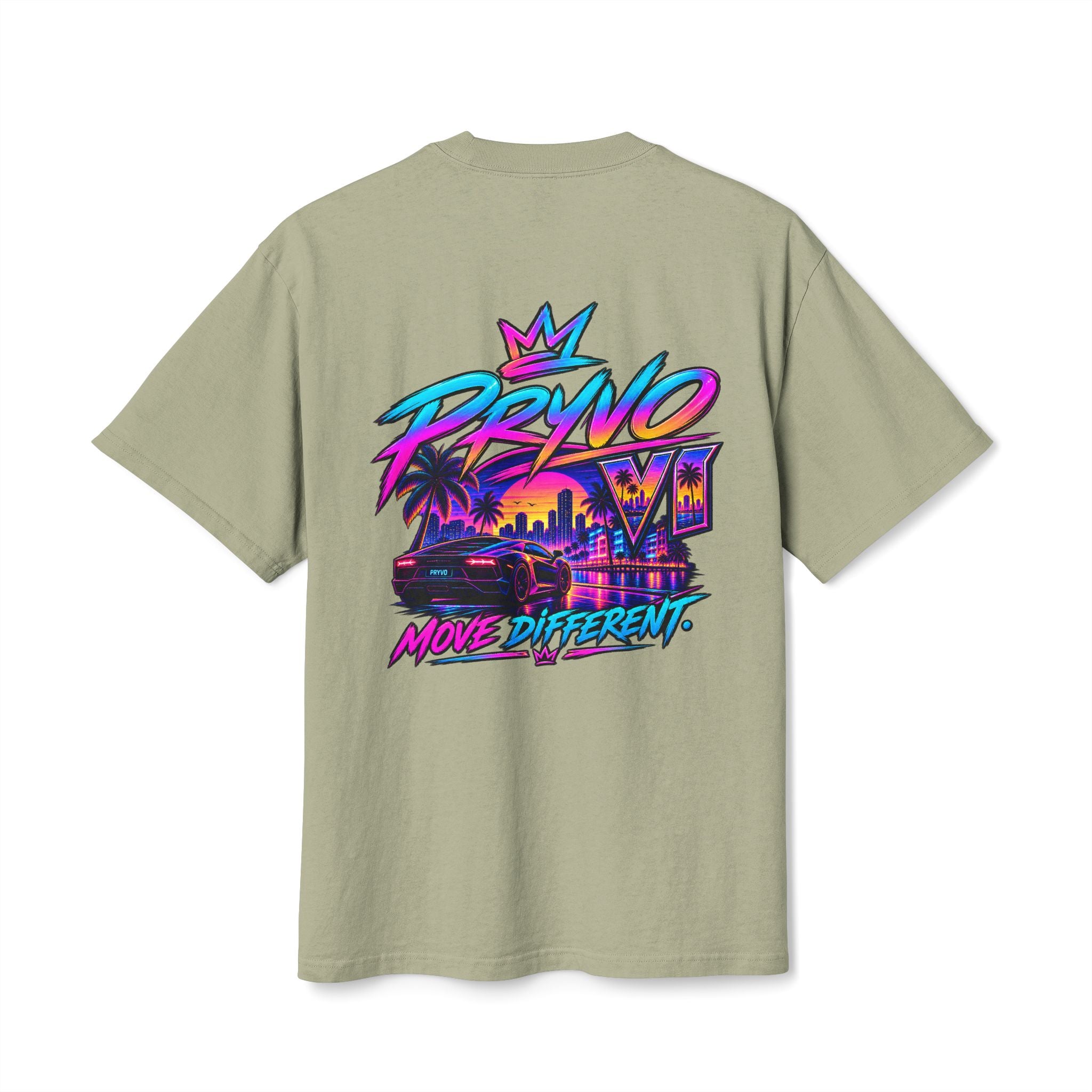 Retro Miami Streetwear Tee — "PRYVO Move Different" Graphic T-Shirt