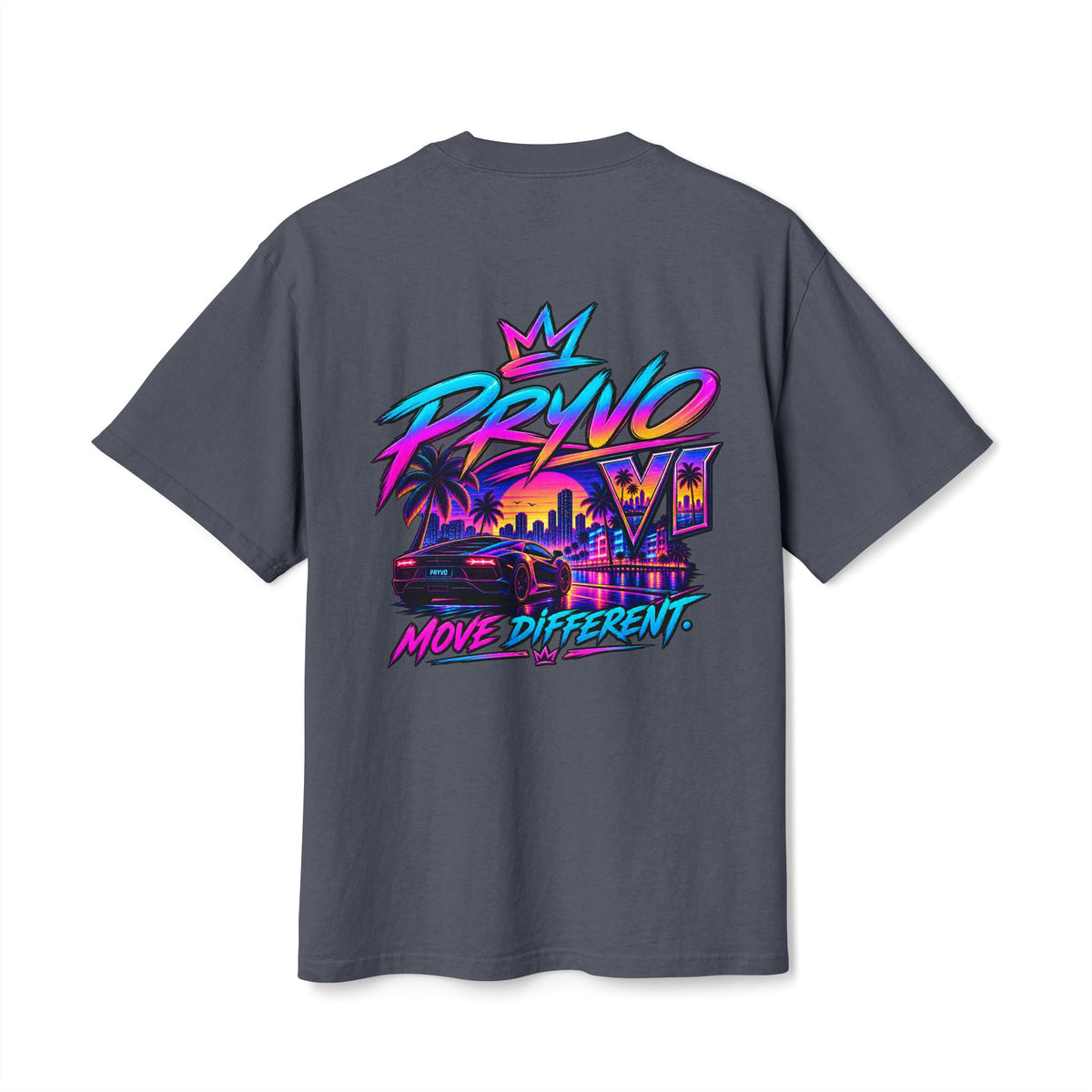 Retro Miami Streetwear Tee — "PRYVO Move Different" Graphic T-Shirt