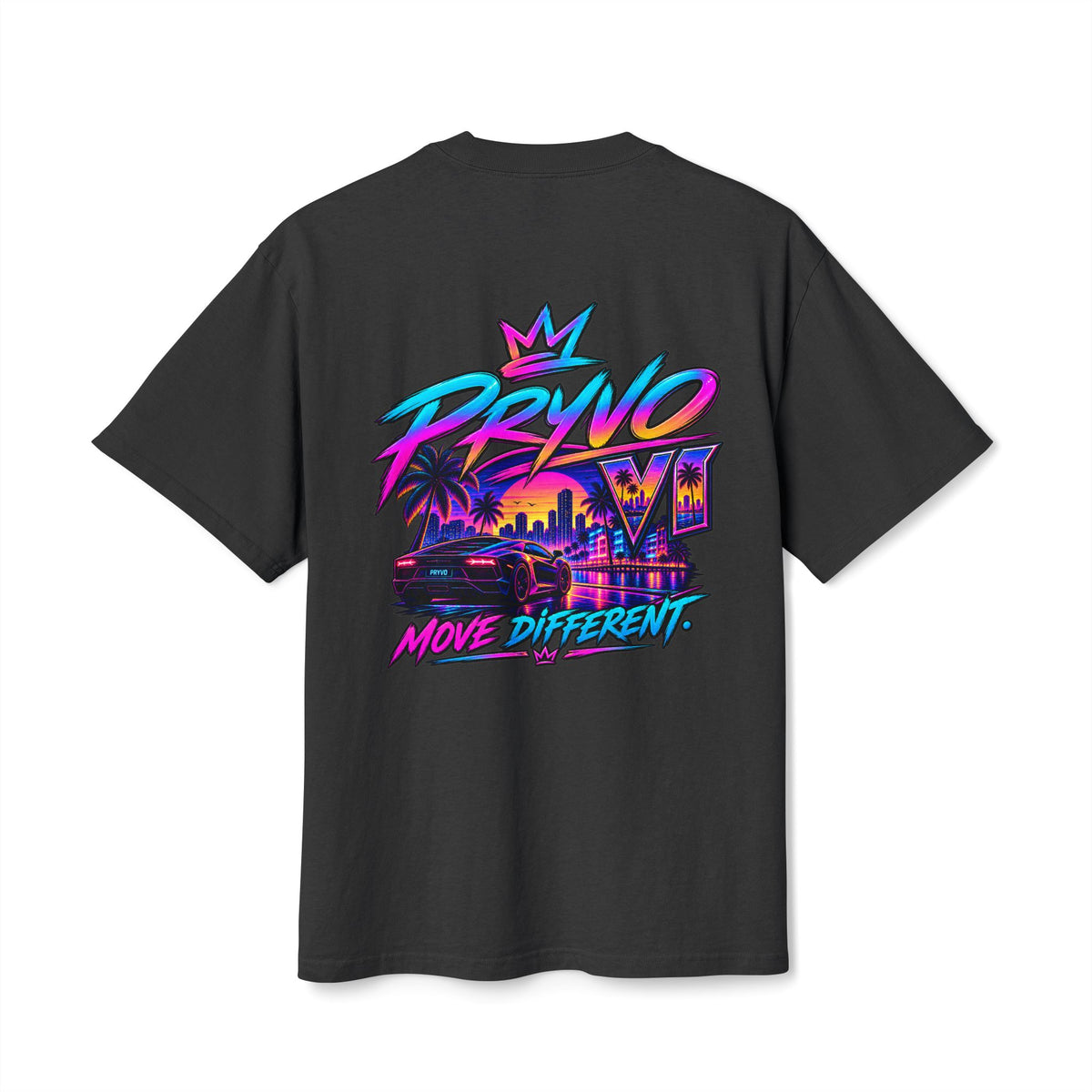 Retro Miami Streetwear Tee — "PRYVO Move Different" Graphic T-Shirt